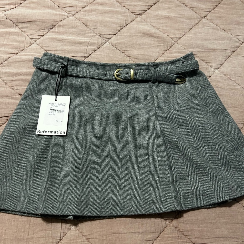 Reformation Rory Belted Wool Blend Miniskirt